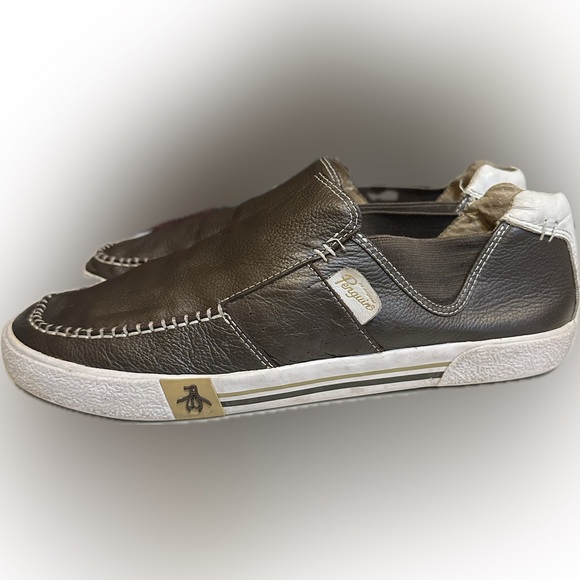 ORIGINAL PENGUIN BROWN PLATFORM LOAFER SLIP ON COMFORTABLE LEATHER CASUAL SZ: 11 - Picture 2 of 7